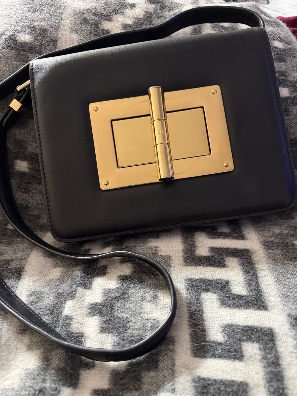 TOM FORD Vintage Natalia Black Leather Crossbody Bag with Gold Hardware